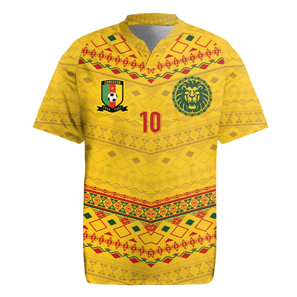 Custom Cameroon Football Rugby Jersey Tribal Motifs Yellow Color - Wonder Print Shop