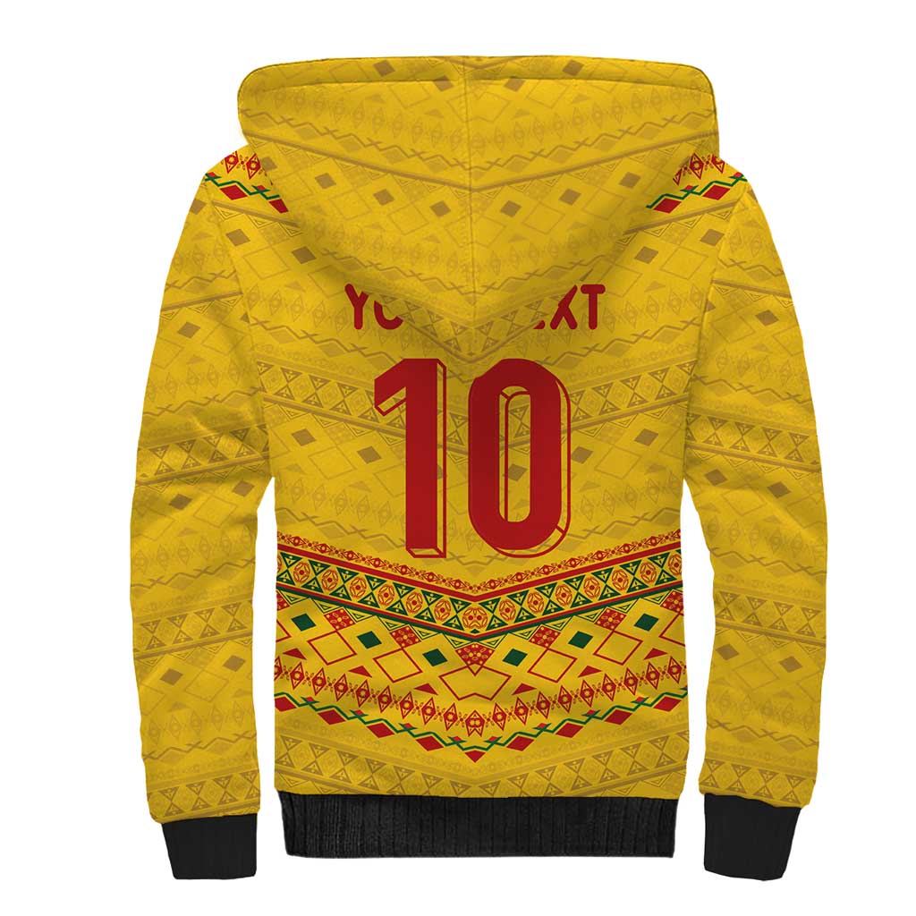 Custom Cameroon Football Sherpa Hoodie Tribal Motifs Yellow Color - Wonder Print Shop