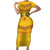 Custom Cameroon Football Short Sleeve Bodycon Dress Tribal Motifs Yellow Color - Wonder Print Shop