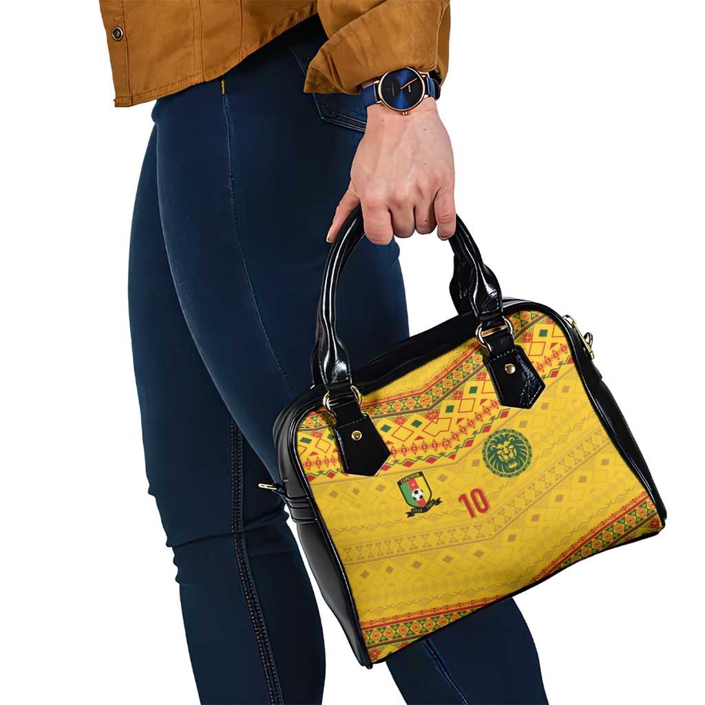 Custom Cameroon Football Shoulder Handbag Tribal Motifs Yellow Color - Wonder Print Shop