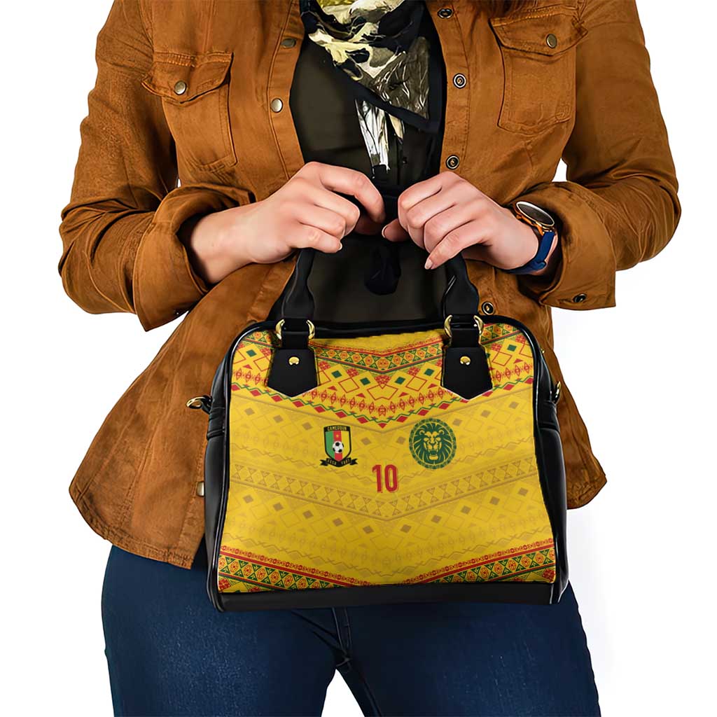 Custom Cameroon Football Shoulder Handbag Tribal Motifs Yellow Color - Wonder Print Shop