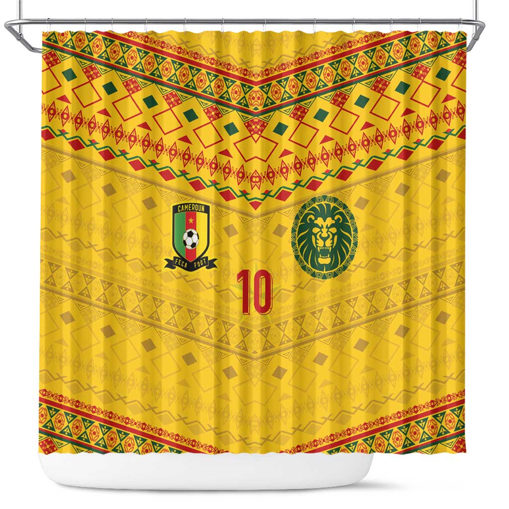 Custom Cameroon Football Shower Curtain Tribal Motifs Yellow Color - Wonder Print Shop