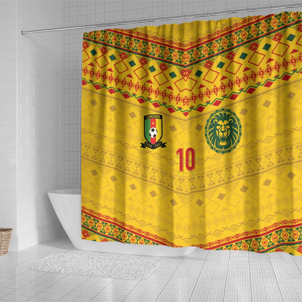 Custom Cameroon Football Shower Curtain Tribal Motifs Yellow Color - Wonder Print Shop
