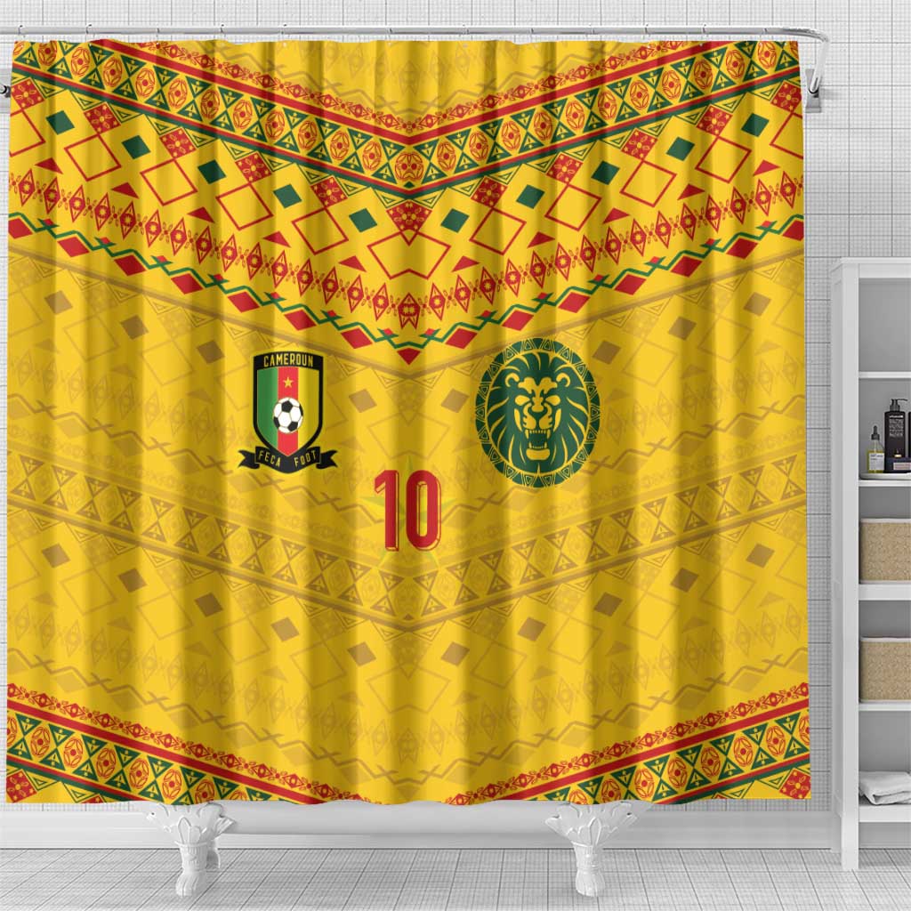 Custom Cameroon Football Shower Curtain Tribal Motifs Yellow Color - Wonder Print Shop