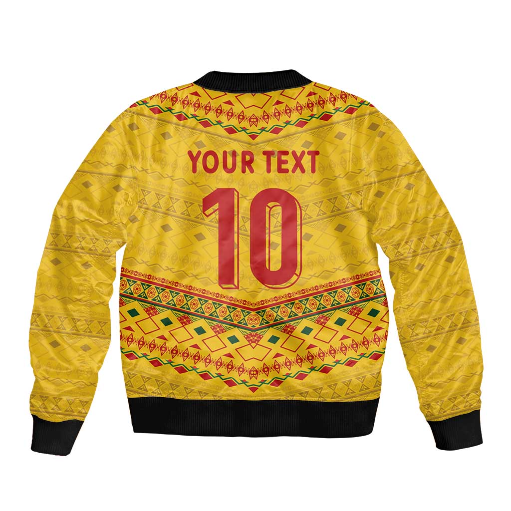 Custom Cameroon Football Sleeve Zip Bomber Jacket Tribal Motifs Yellow Color - Wonder Print Shop