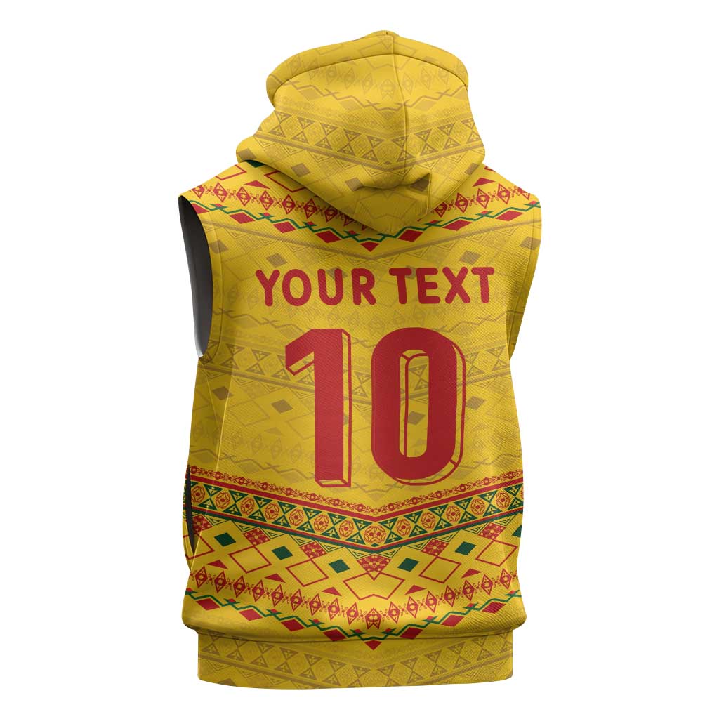 Custom Cameroon Football Sleeveless Hoodie Tribal Motifs Yellow Color - Wonder Print Shop