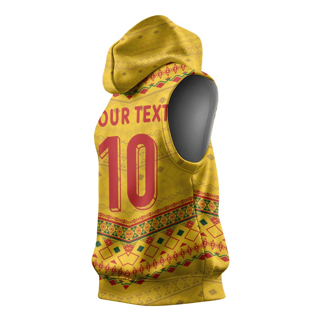 Custom Cameroon Football Sleeveless Hoodie Tribal Motifs Yellow Color - Wonder Print Shop