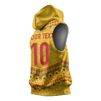 Custom Cameroon Football Sleeveless Hoodie Tribal Motifs Yellow Color - Wonder Print Shop