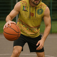 Custom Cameroon Football Sleeveless Hoodie Tribal Motifs Yellow Color - Wonder Print Shop
