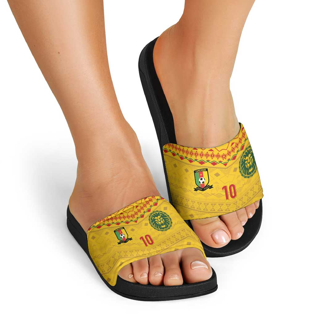 Custom Cameroon Football Slide Sandals Tribal Motifs Yellow Color - Wonder Print Shop