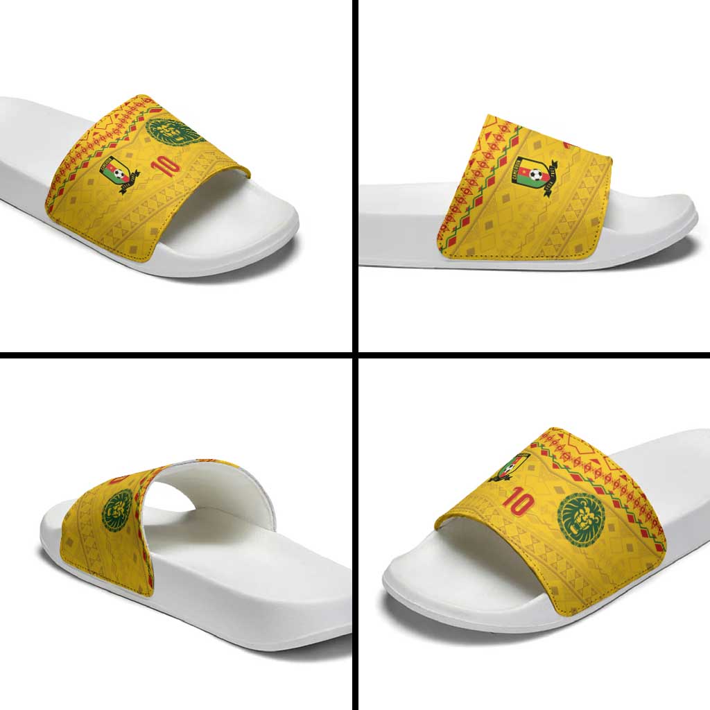 Custom Cameroon Football Slide Sandals Tribal Motifs Yellow Color - Wonder Print Shop