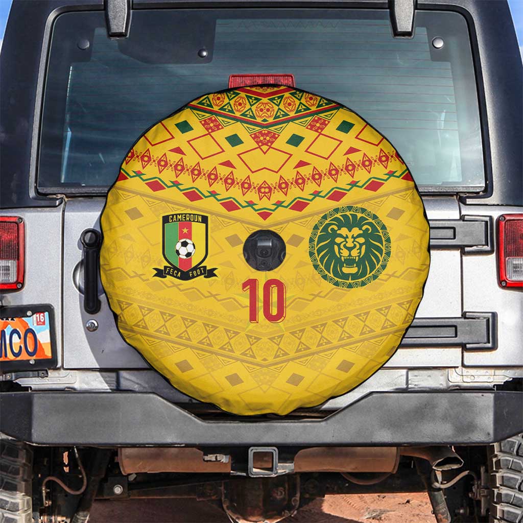 Custom Cameroon Football Spare Tire Cover Tribal Motifs Yellow Color - Wonder Print Shop