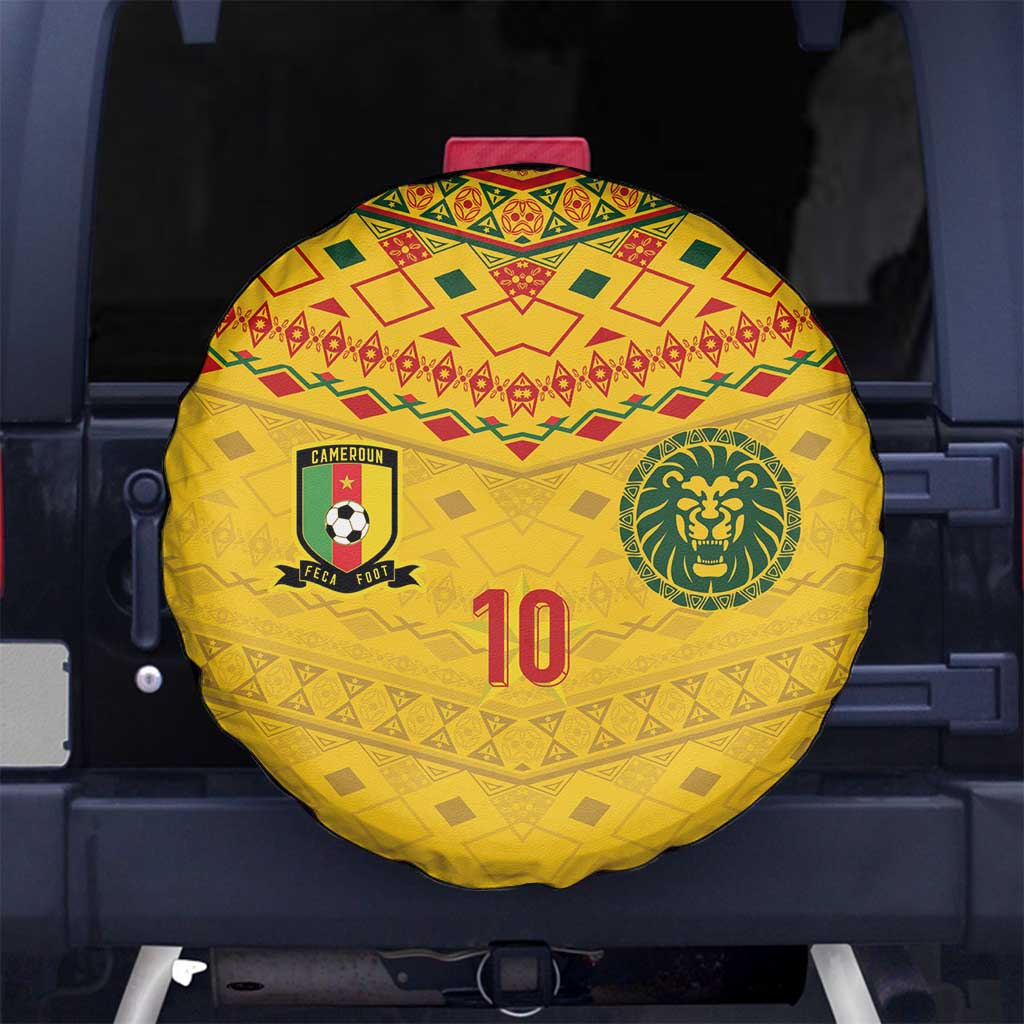 Custom Cameroon Football Spare Tire Cover Tribal Motifs Yellow Color - Wonder Print Shop