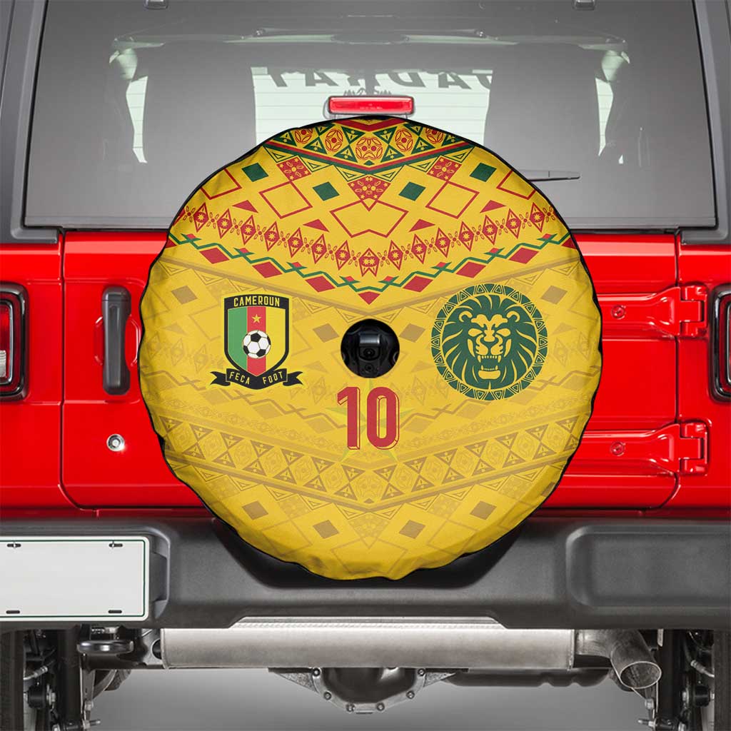 Custom Cameroon Football Spare Tire Cover Tribal Motifs Yellow Color - Wonder Print Shop