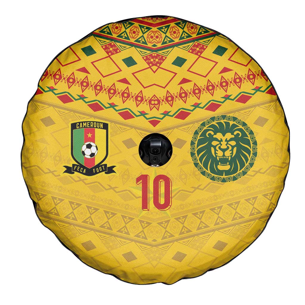 Custom Cameroon Football Spare Tire Cover Tribal Motifs Yellow Color - Wonder Print Shop