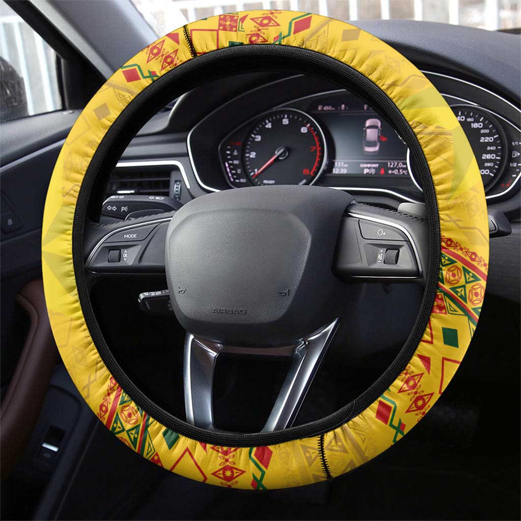 Cameroon Football Steering Wheel Cover Tribal Motifs Yellow Color - Wonder Print Shop