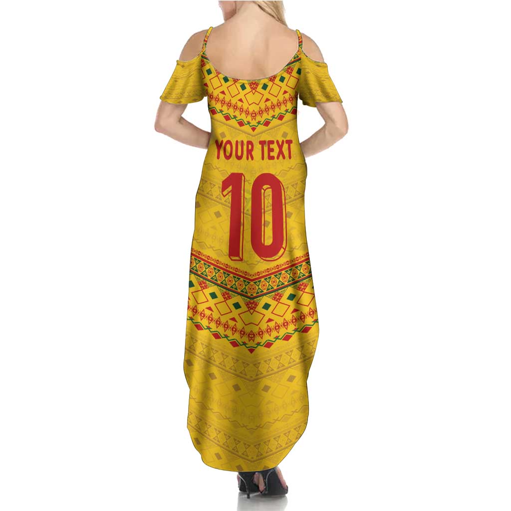 Custom Cameroon Football Summer Maxi Dress Tribal Motifs Yellow Color - Wonder Print Shop
