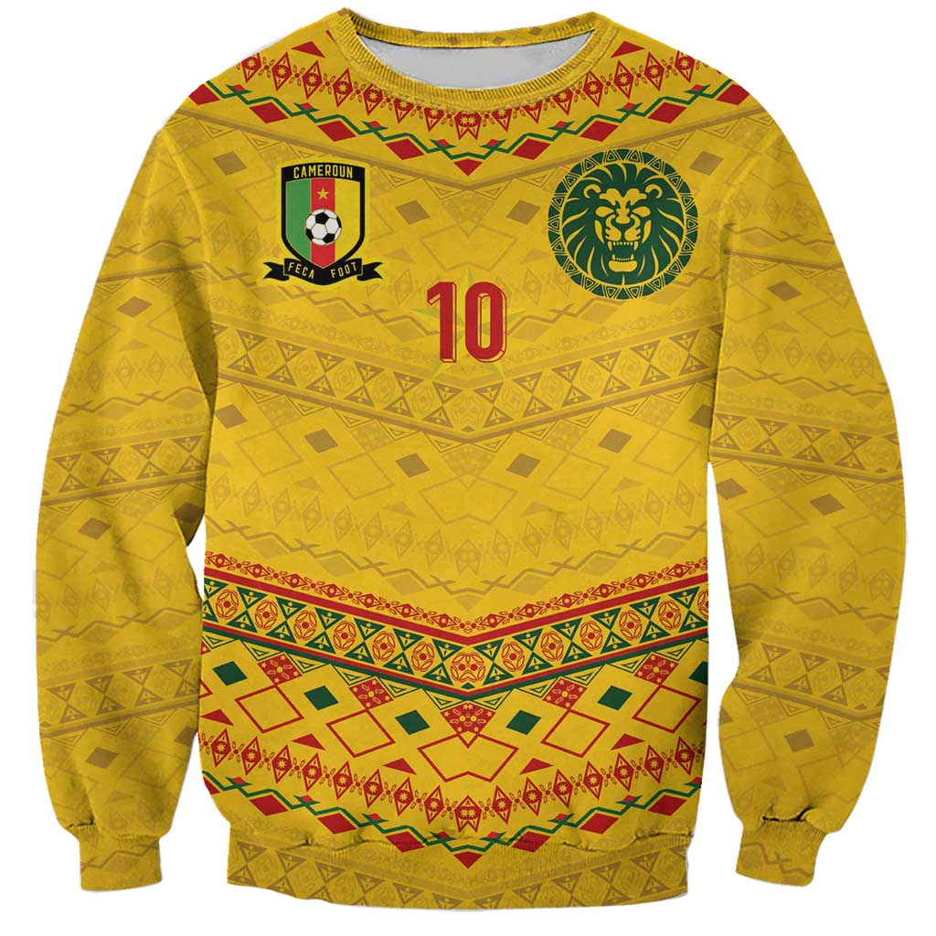 Custom Cameroon Football Sweatshirt Tribal Motifs Yellow Color - Wonder Print Shop