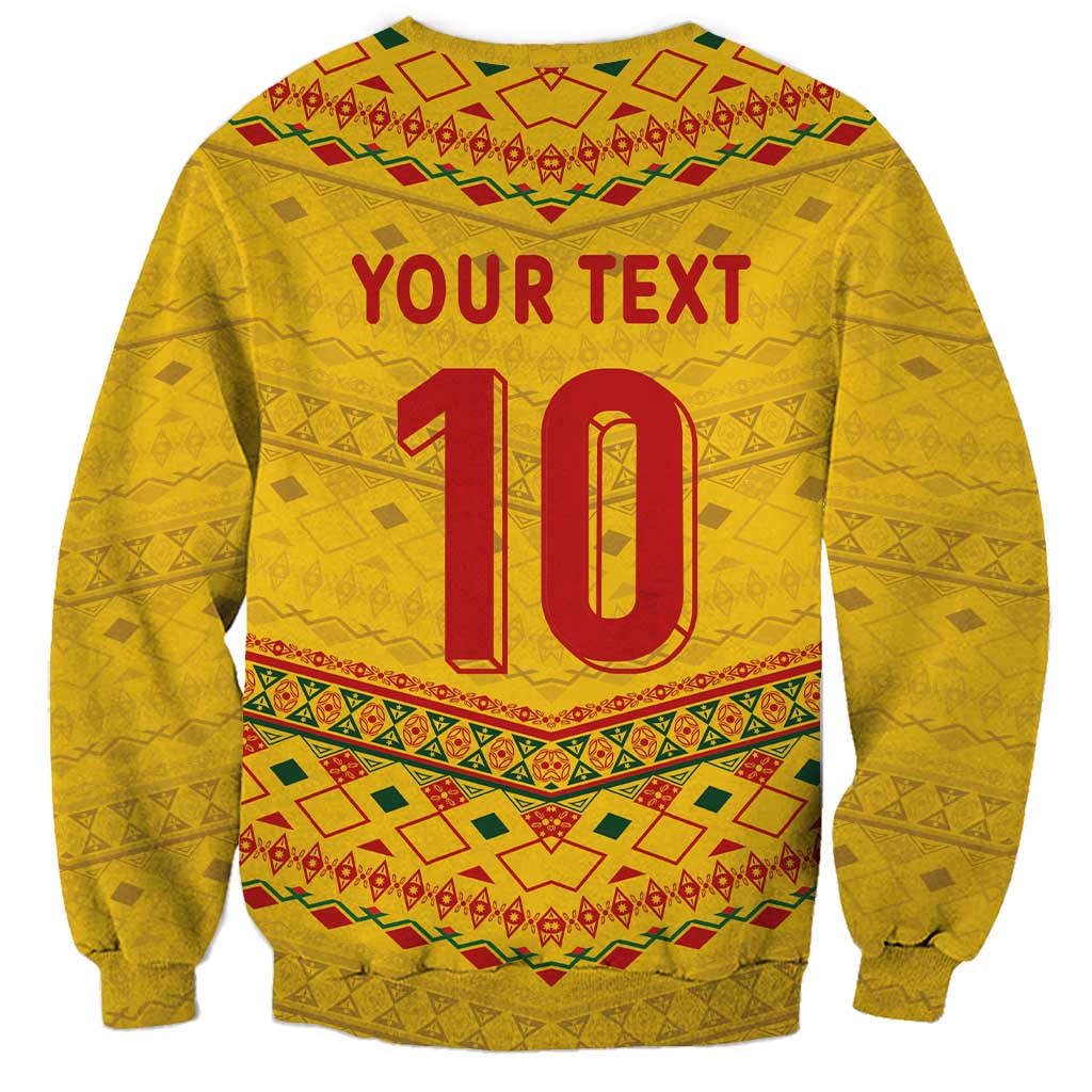 Custom Cameroon Football Sweatshirt Tribal Motifs Yellow Color - Wonder Print Shop