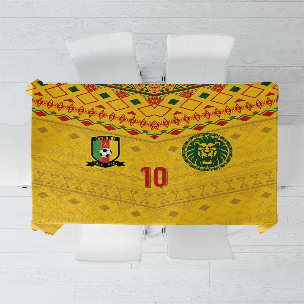 Custom Cameroon Football Tablecloth Tribal Motifs Yellow Color - Wonder Print Shop