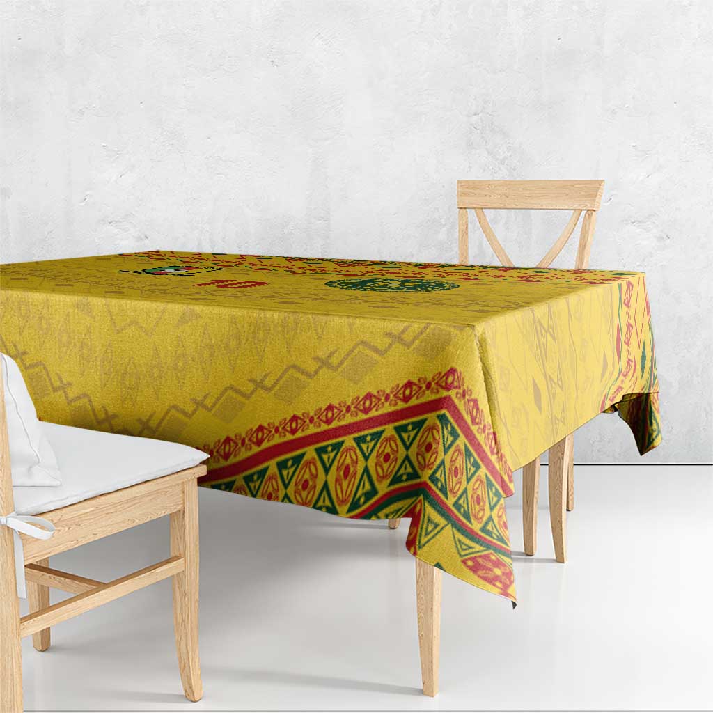 Custom Cameroon Football Tablecloth Tribal Motifs Yellow Color - Wonder Print Shop