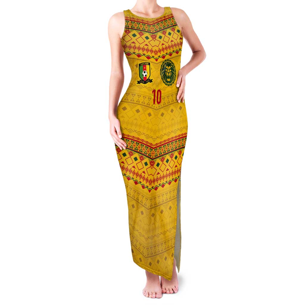 Custom Cameroon Football Tank Maxi Dress Tribal Motifs Yellow Color - Wonder Print Shop
