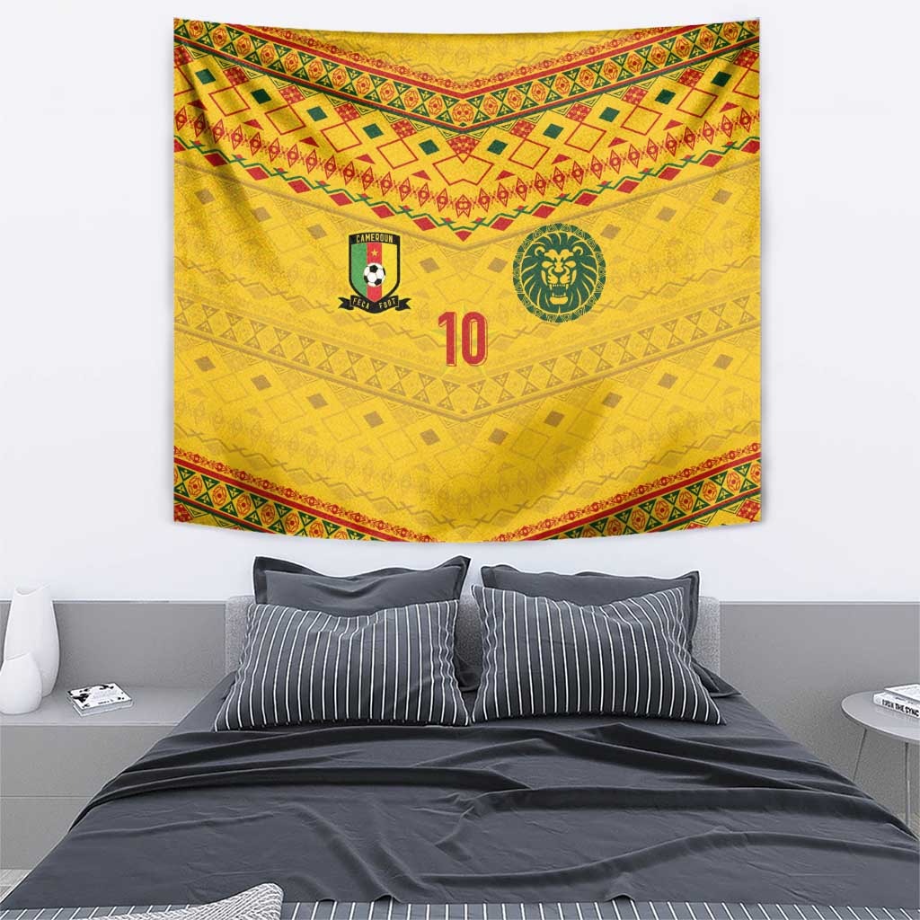Custom Cameroon Football Tapestry Tribal Motifs Yellow Color - Wonder Print Shop