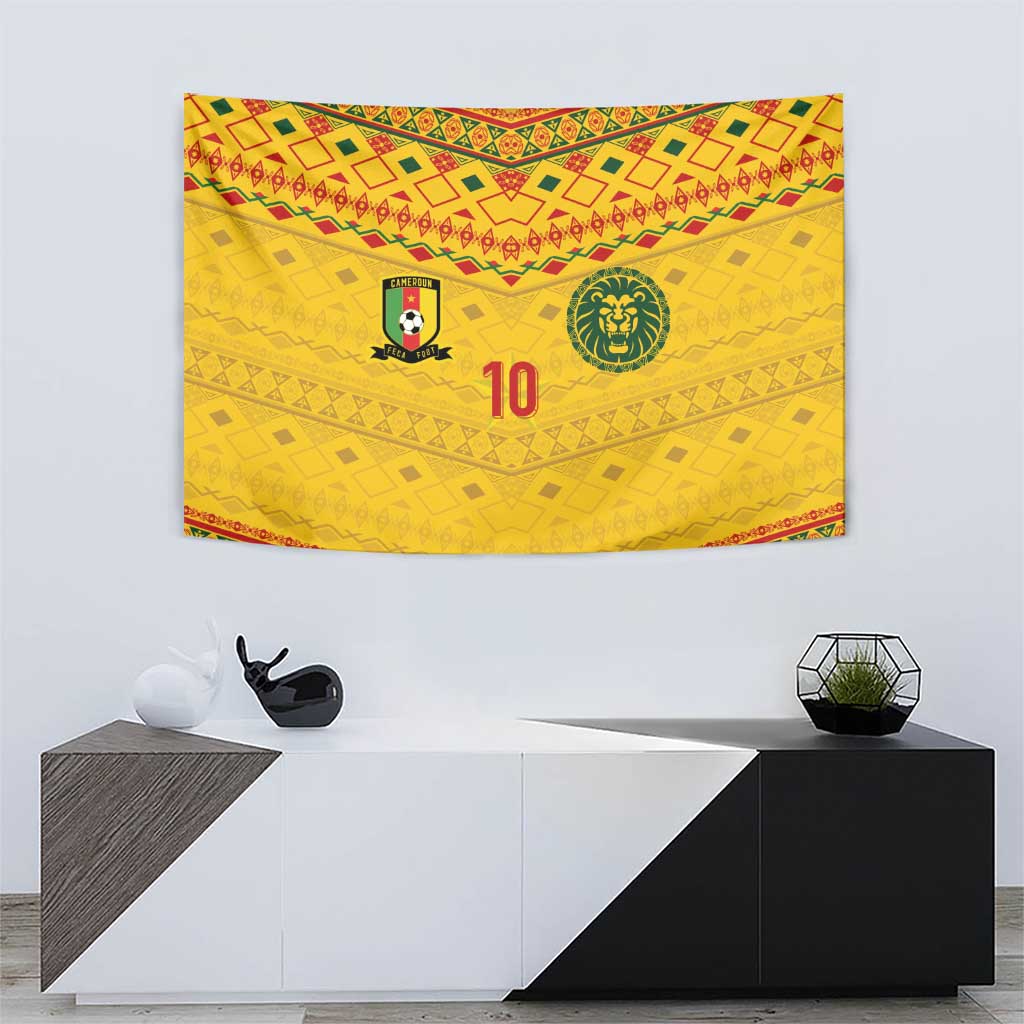 Custom Cameroon Football Tapestry Tribal Motifs Yellow Color - Wonder Print Shop