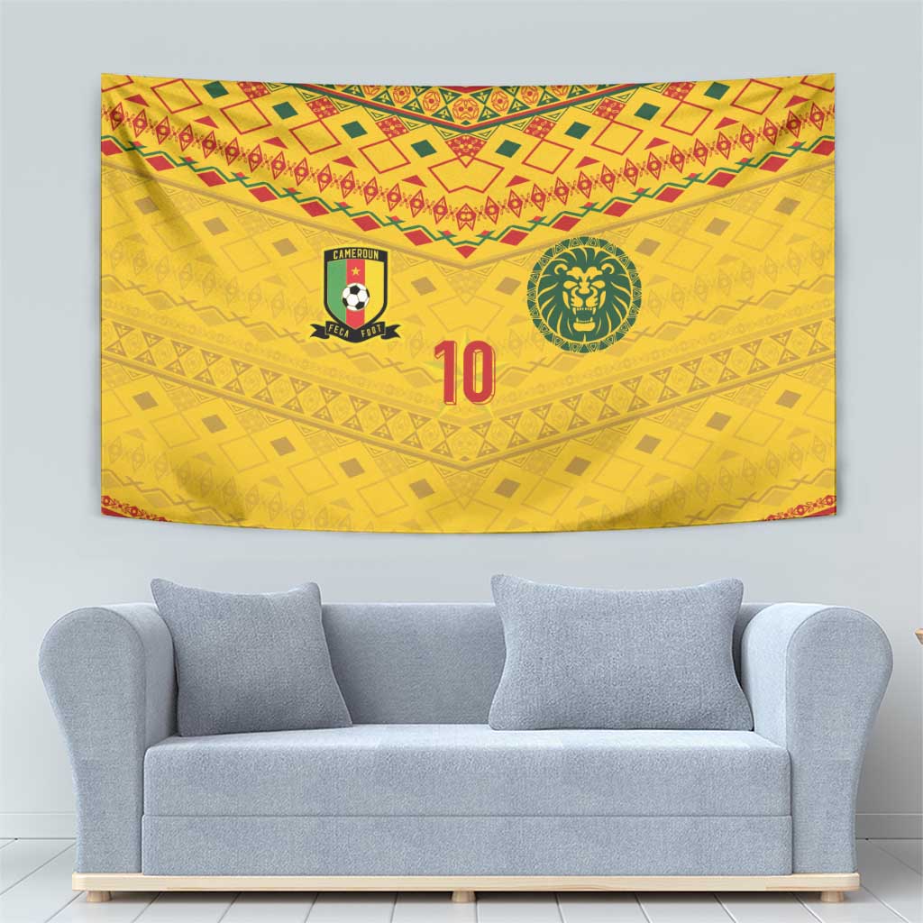 Custom Cameroon Football Tapestry Tribal Motifs Yellow Color - Wonder Print Shop