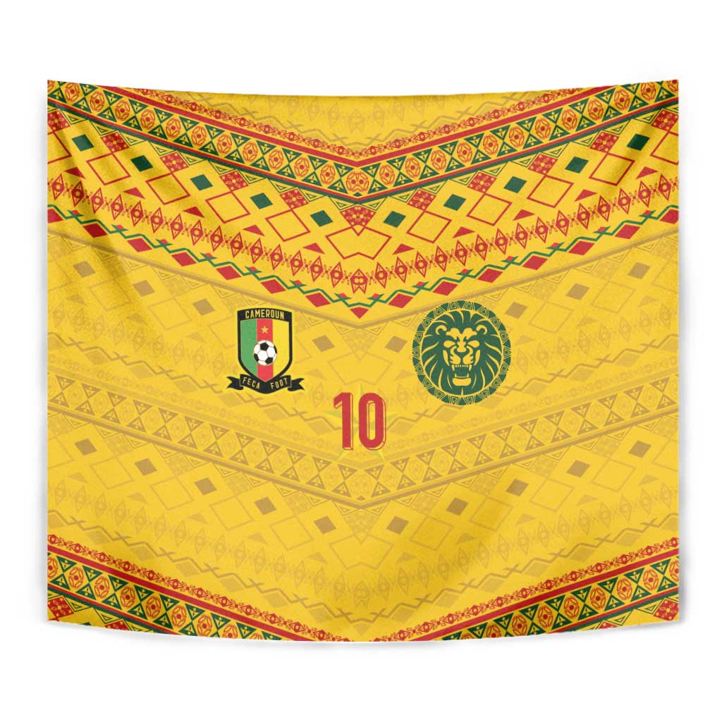 Custom Cameroon Football Tapestry Tribal Motifs Yellow Color - Wonder Print Shop