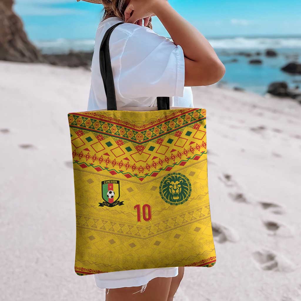 Custom Cameroon Football Tote Bag Tribal Motifs Yellow Color - Wonder Print Shop
