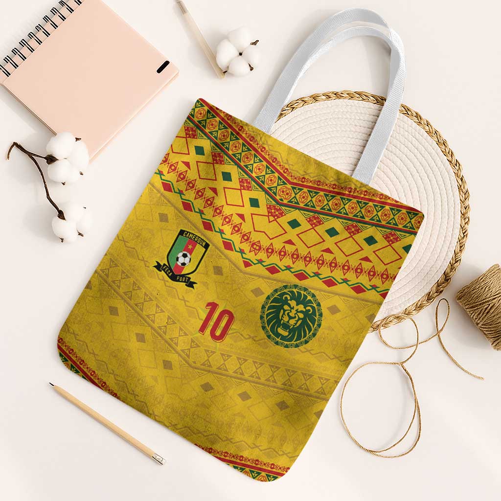 Custom Cameroon Football Tote Bag Tribal Motifs Yellow Color - Wonder Print Shop