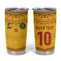 Custom Cameroon Football Tumbler Cup Tribal Motifs Yellow Color - Wonder Print Shop