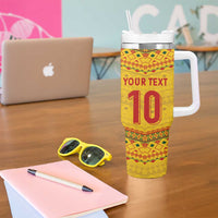 Custom Cameroon Football Tumbler With Handle Tribal Motifs Yellow Color - Wonder Print Shop