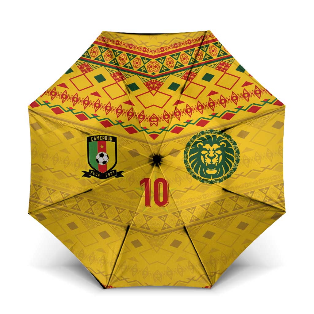 Custom Cameroon Football Umbrella Tribal Motifs Yellow Color - Wonder Print Shop