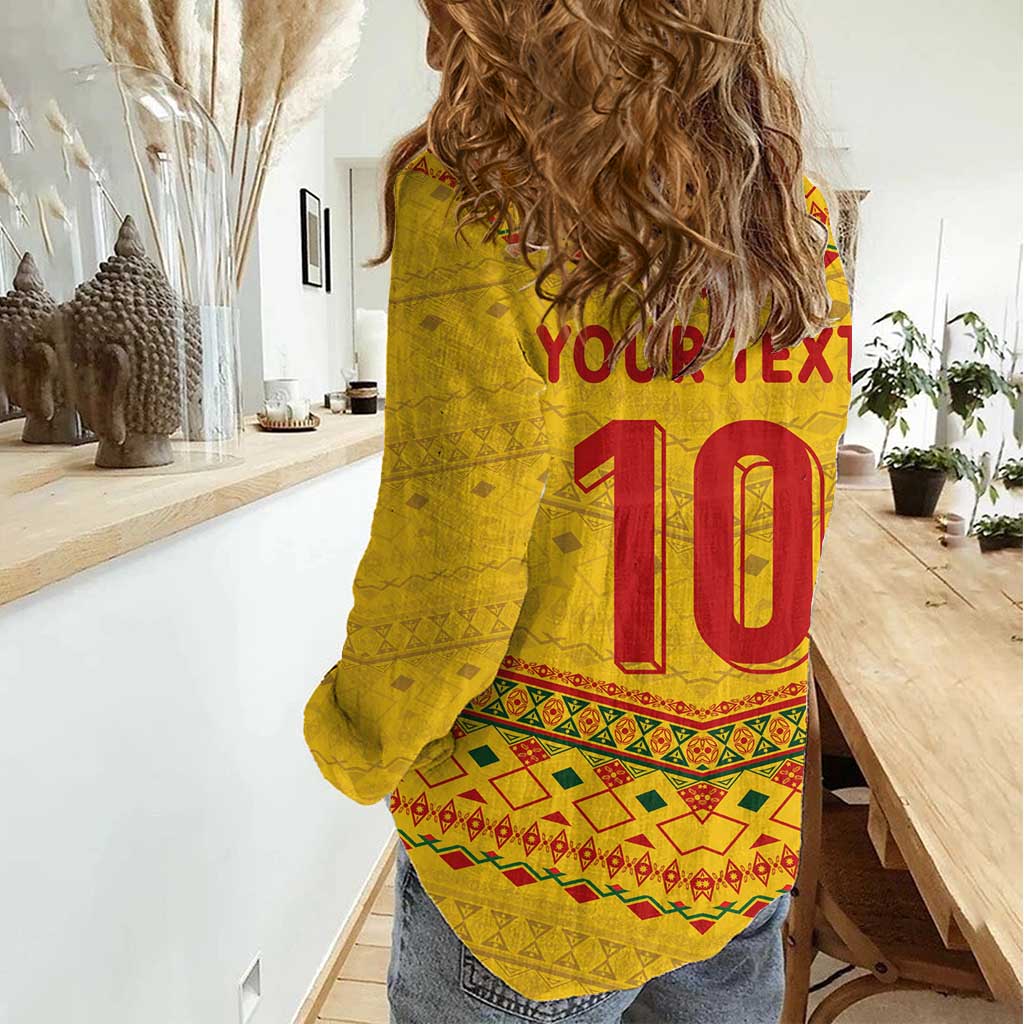 Custom Cameroon Football Women Casual Shirt Tribal Motifs Yellow Color - Wonder Print Shop