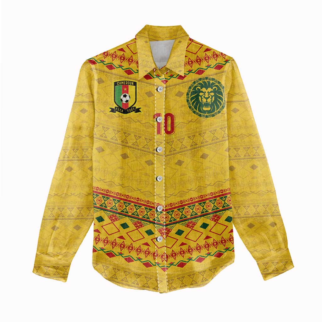 Custom Cameroon Football Women Casual Shirt Tribal Motifs Yellow Color - Wonder Print Shop