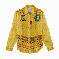 Custom Cameroon Football Women Casual Shirt Tribal Motifs Yellow Color - Wonder Print Shop