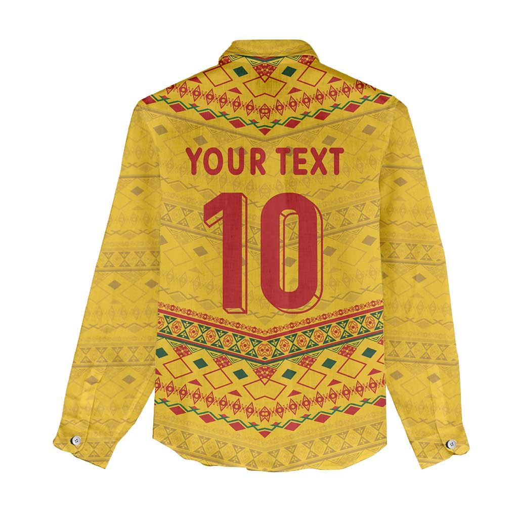 Custom Cameroon Football Women Casual Shirt Tribal Motifs Yellow Color - Wonder Print Shop