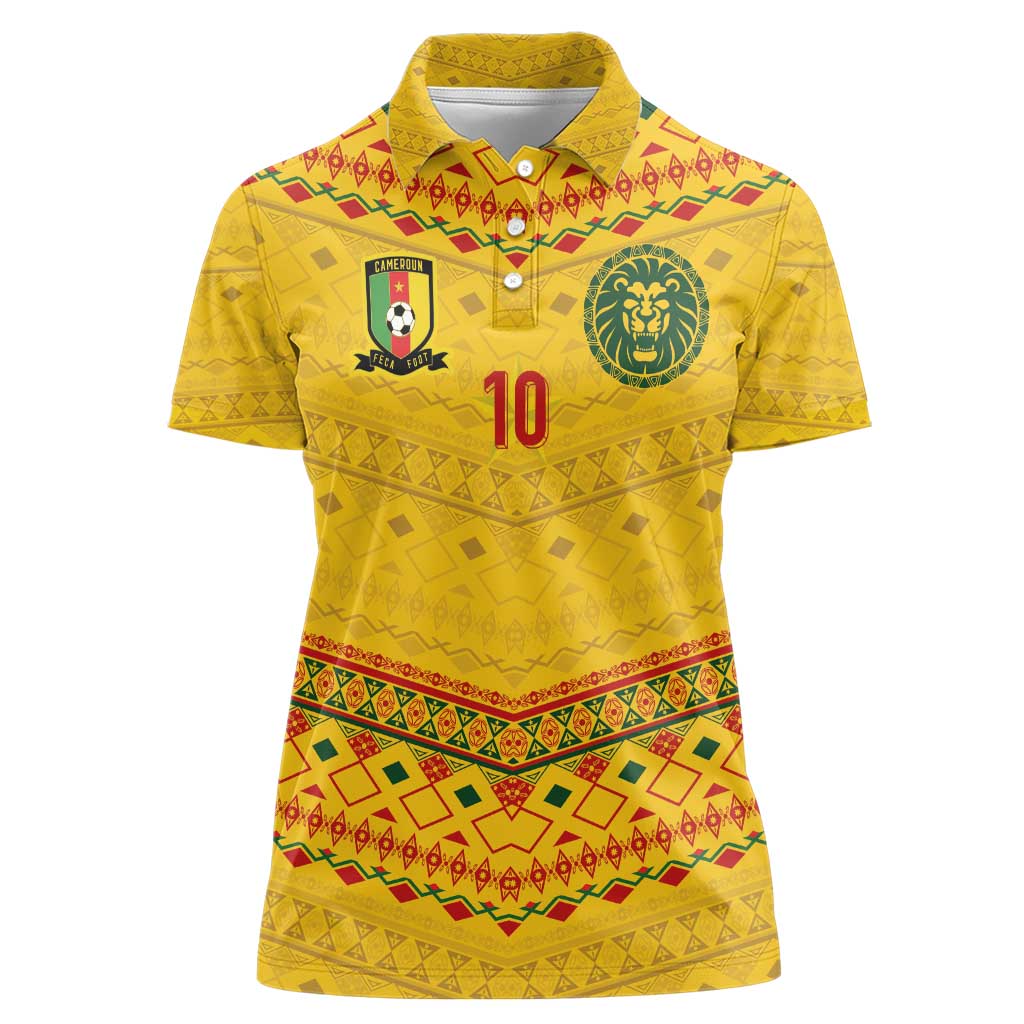 Custom Cameroon Football Women Polo Shirt Tribal Motifs Yellow Color - Wonder Print Shop