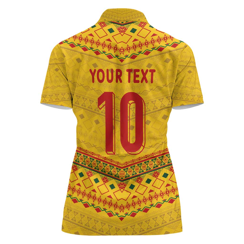 Custom Cameroon Football Women Polo Shirt Tribal Motifs Yellow Color - Wonder Print Shop