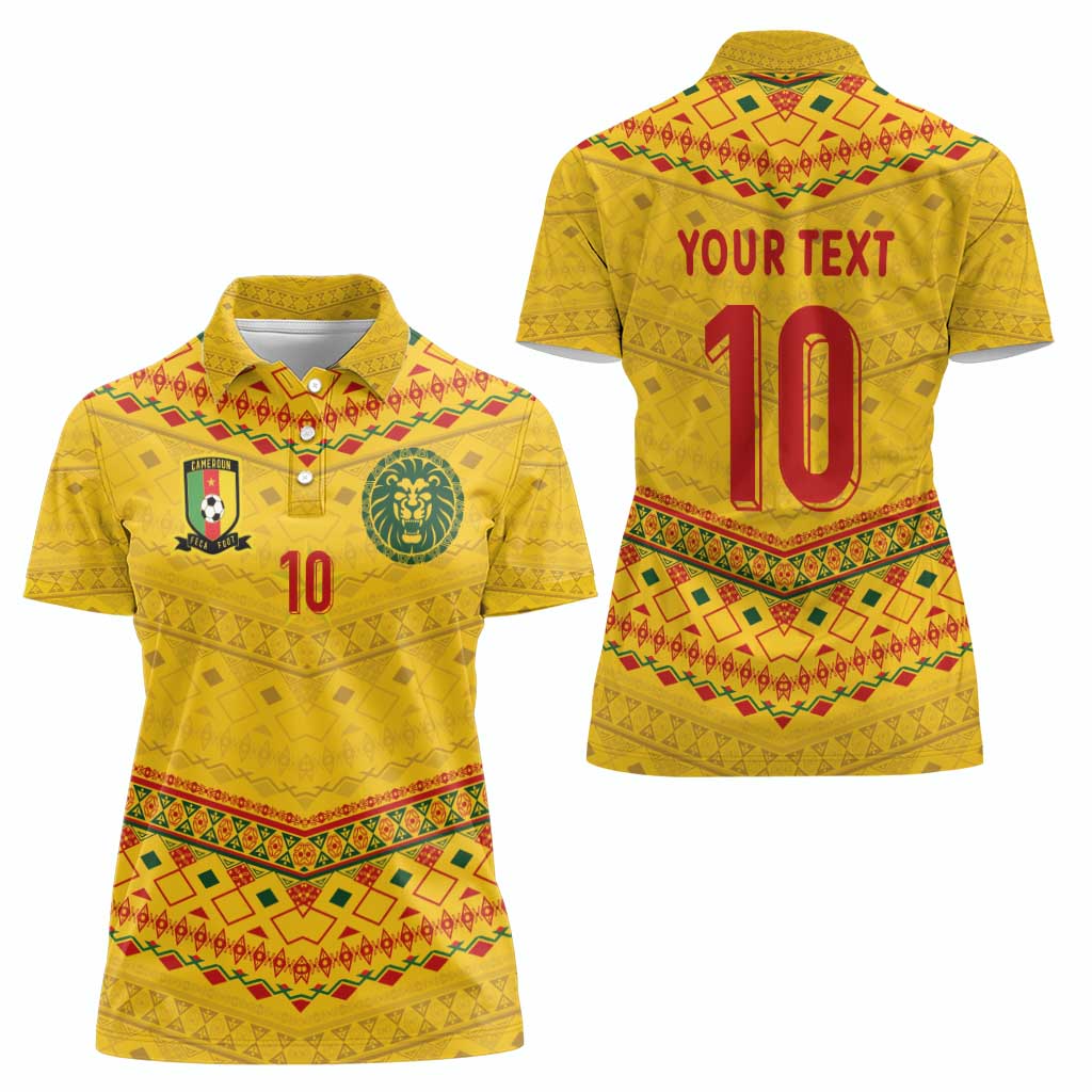 Custom Cameroon Football Women Polo Shirt Tribal Motifs Yellow Color - Wonder Print Shop