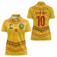 Custom Cameroon Football Women Polo Shirt Tribal Motifs Yellow Color - Wonder Print Shop