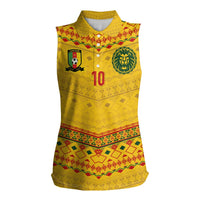 Custom Cameroon Football Women Sleeveless Polo Shirt Tribal Motifs Yellow Color - Wonder Print Shop