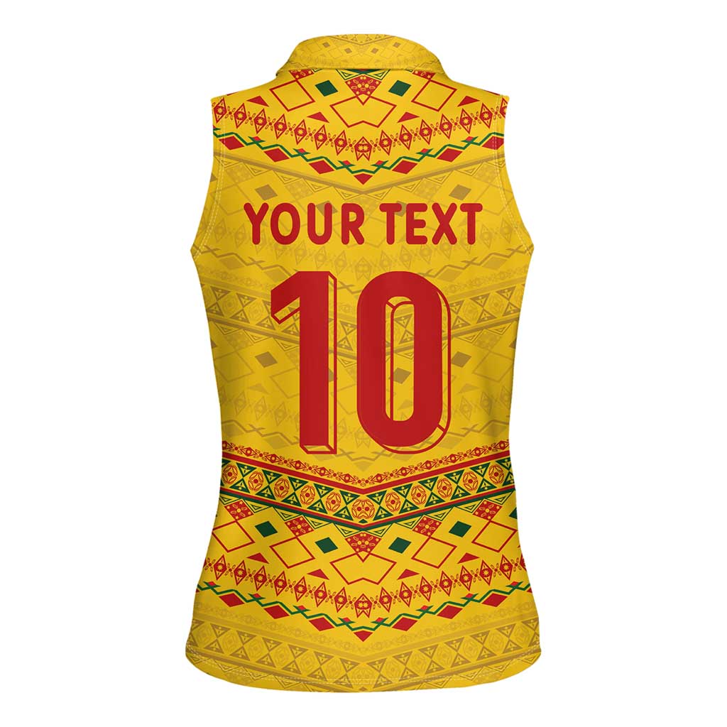 Custom Cameroon Football Women Sleeveless Polo Shirt Tribal Motifs Yellow Color - Wonder Print Shop