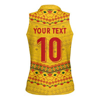 Custom Cameroon Football Women Sleeveless Polo Shirt Tribal Motifs Yellow Color - Wonder Print Shop