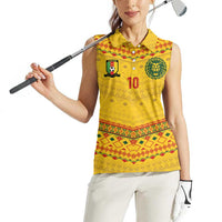 Custom Cameroon Football Women Sleeveless Polo Shirt Tribal Motifs Yellow Color - Wonder Print Shop