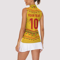 Custom Cameroon Football Women Sleeveless Polo Shirt Tribal Motifs Yellow Color - Wonder Print Shop
