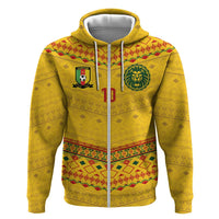 Custom Cameroon Football Zip Hoodie Tribal Motifs Yellow Color - Wonder Print Shop