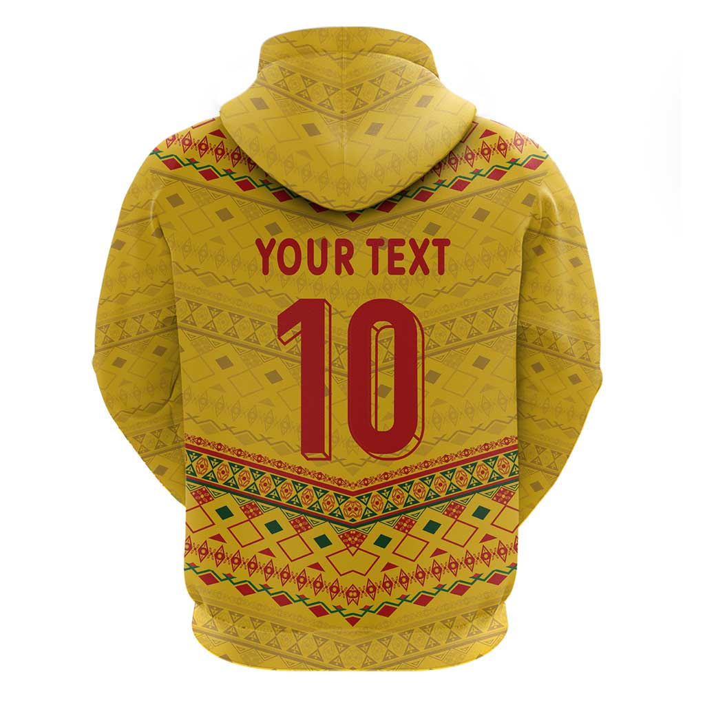 Custom Cameroon Football Zip Hoodie Tribal Motifs Yellow Color - Wonder Print Shop